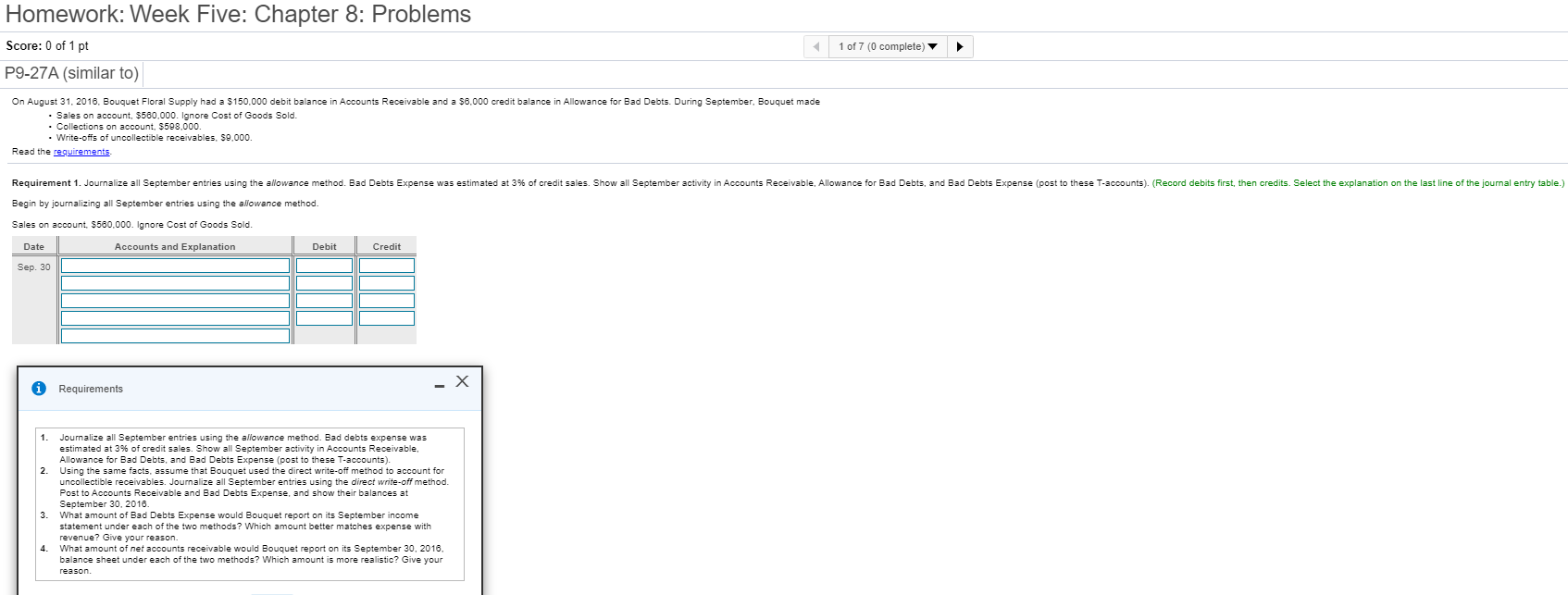  Homework: Week Five: Chapter 8: Problems Score: 0 of 1 pt