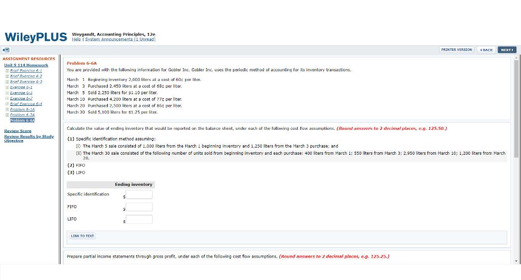 Weygandt, Accounting Principles, 12e PRINTER VERSION BACK Problem 6-6A You are