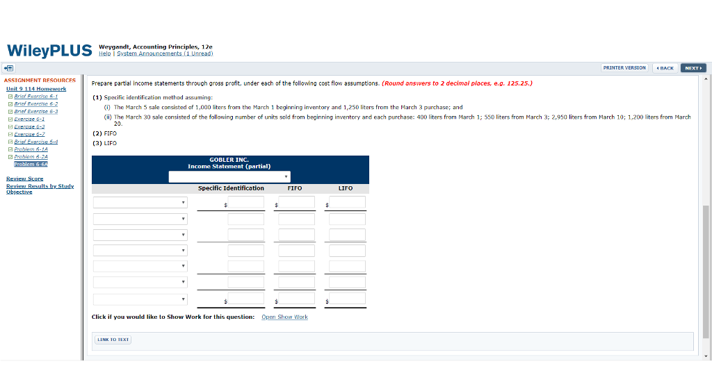 provided with the following intormation for Gobler Inc. Gobler Inc. uses the
