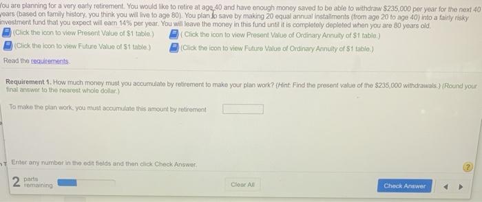  please answer all ou are planning for a very early retirement.