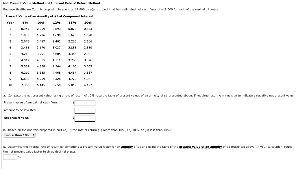  Net Present Value Method and Internal Rate of Return Method Buckeye