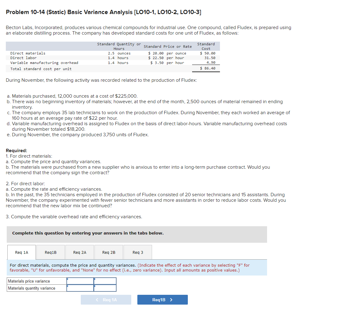  Problem 10-14 (Static) Basic Variance Analysis [LO10-1, LO10-2, LO10-3] Becton Labs,