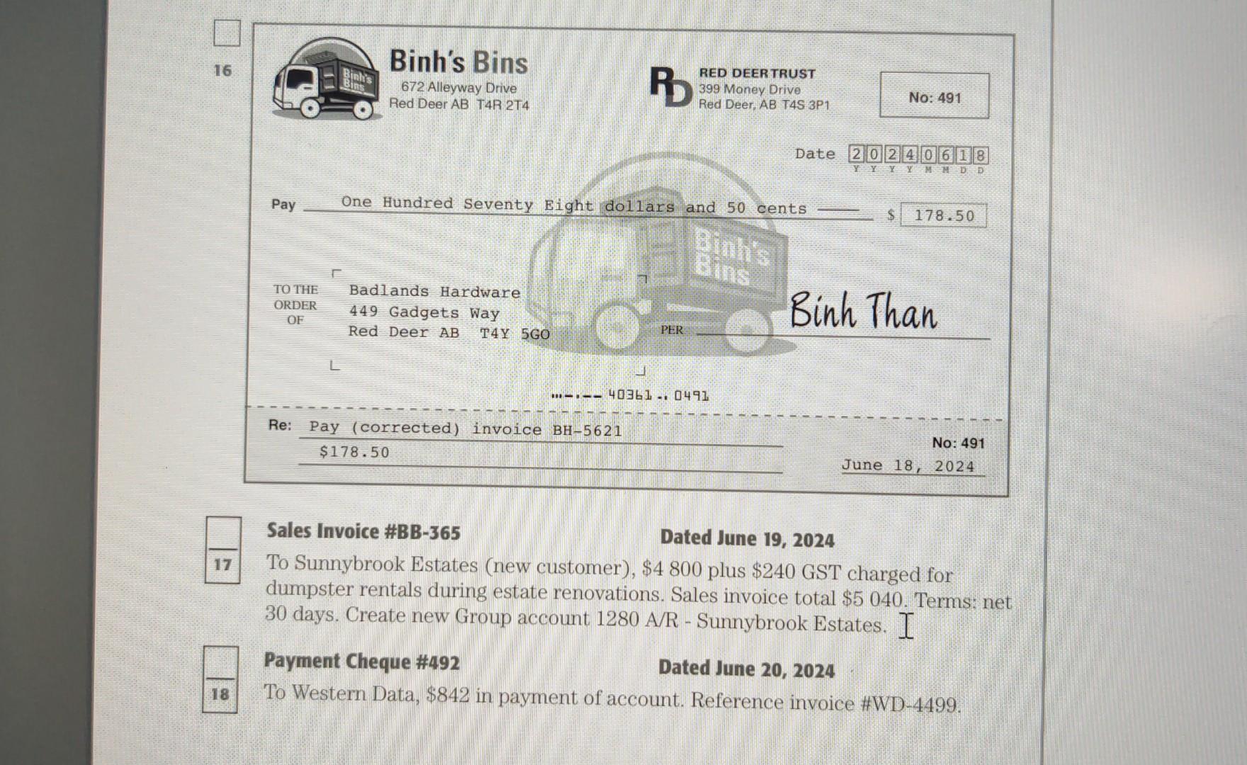 stencils to add logos to dumpsters. Purchase invoice total $162.75. Terms: net