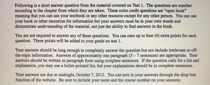  Following is a short answer question from the material covered on