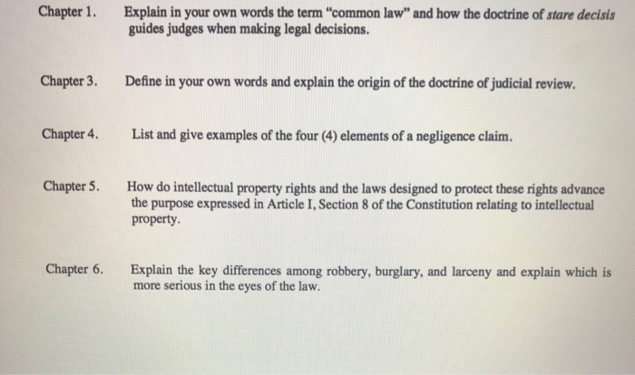 Test 1. The questions are number according to the chapter from which