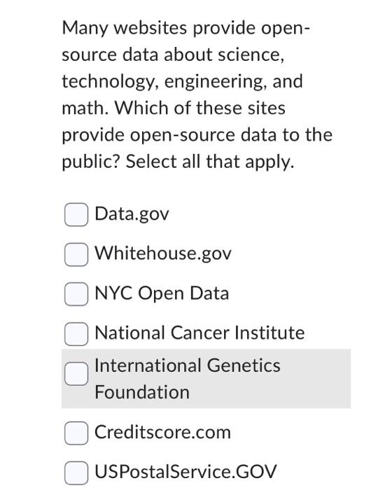  Many websites provide opensource data about science, technology, engineering, and math.