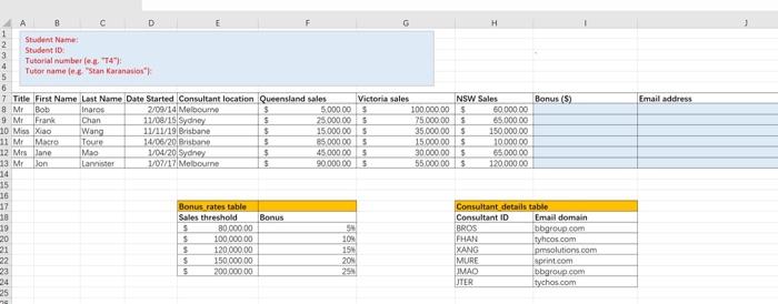 Cells Task/problem Example Excel Functions/features to you should use 18:1130 Calculate consultant