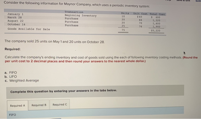  HELP Please thanks & EXIT Sub Consider the following information for