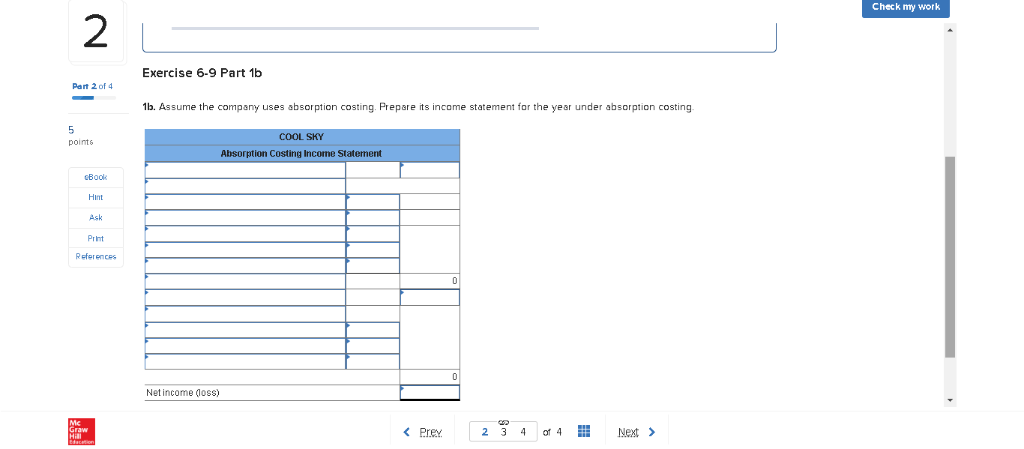belowJ Cool Sky reports the following costing data on its product for