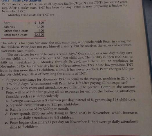 282 Basic Analysis Peter Landis opened his own stall day care