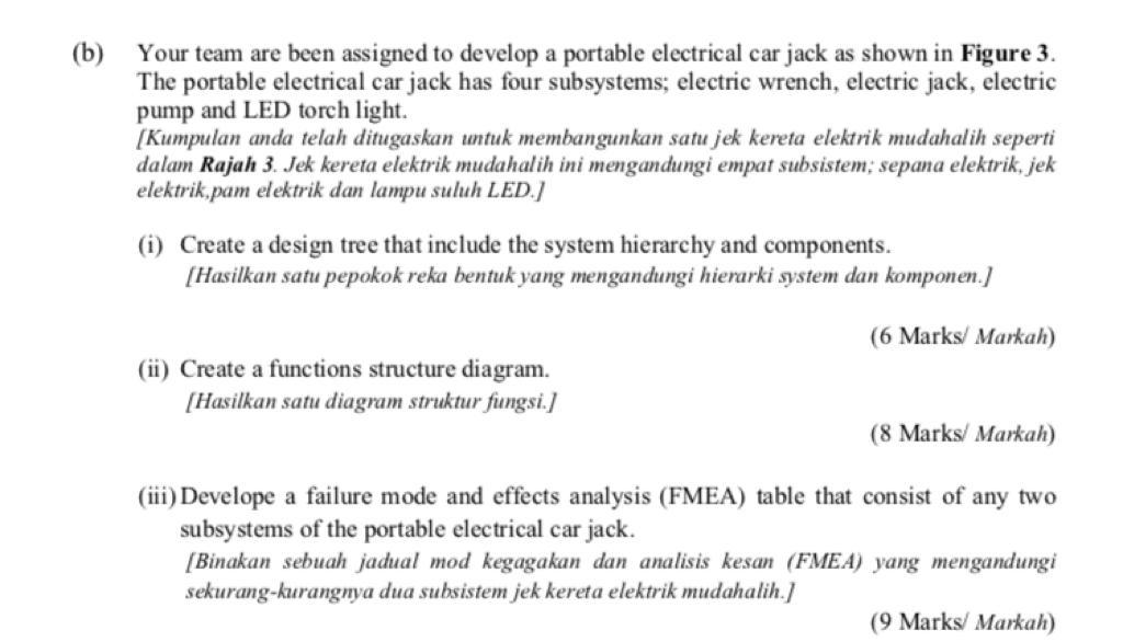  (b) Your team are been assigned to develop a portable electrical