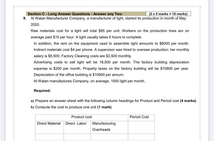  Section C-Long Answer Questions - Answer any Two (2 x 5
