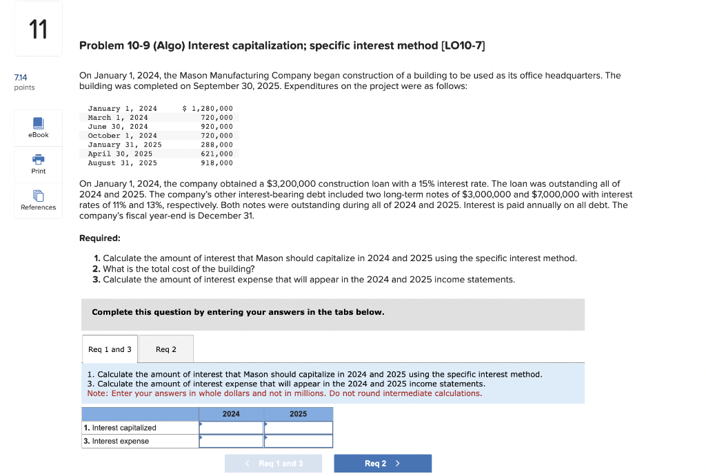  Problem 10-9 (Algo) Interest capitalization; specific interest method [LO10-7] On January