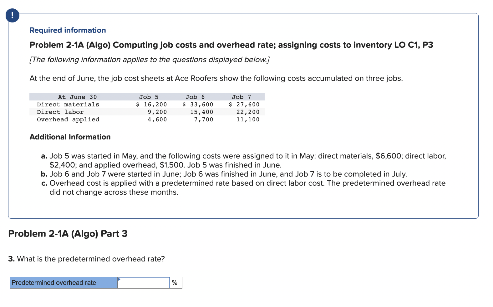 displayed below.] At the end of June, the job cost sheets at