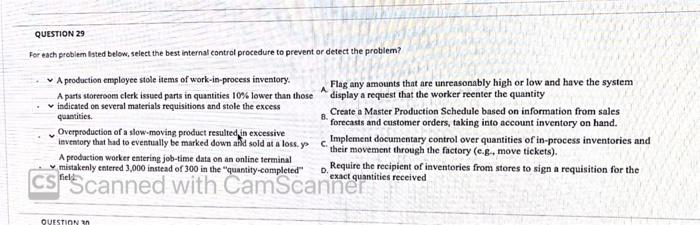  QUESTION 29 For each problem isted below, select the best internal
