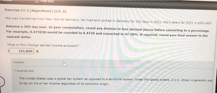  Print nem Exercise 11-2 (Algorithmic) (LO. 2) Mio was transferred from