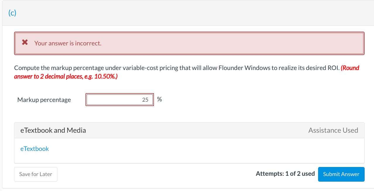 Compute the markup percentage under variable-cost pricing that will allow Flounder