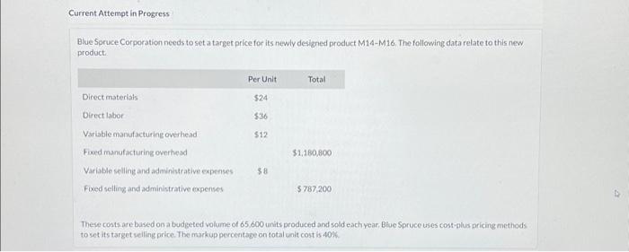  Current Attempt in Progress Blue Spruce Corporation needs to set a