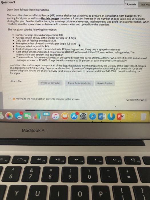  Question 9 5 points Save Ans Open Excel follows these instructions