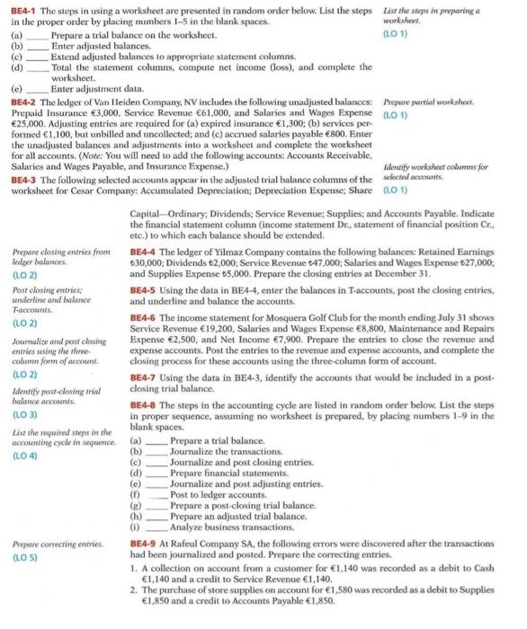  worksheet BE4-1 The steps in using a worksheet are presented in