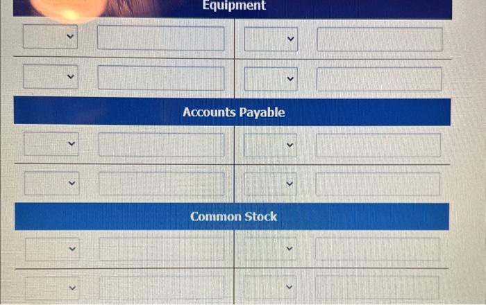 $20,500 cash received from investors. 5 Purchased equipment for $9,430, paying $2,590