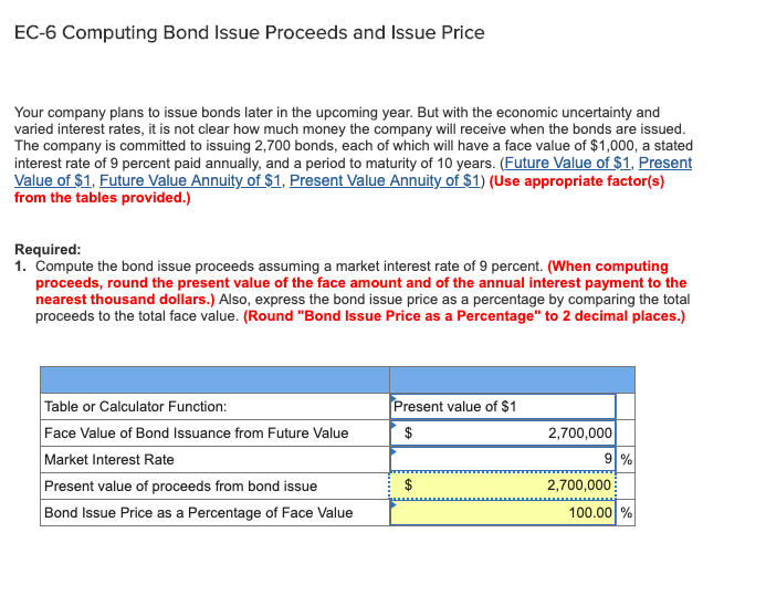  EC-6 Computing Bond Issue Proceeds and Issue Price Your company plans
