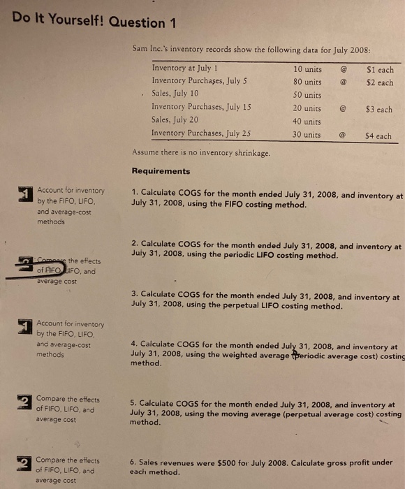  Do It Yourself! Question 1 Sam Inc.'s inventory records show the