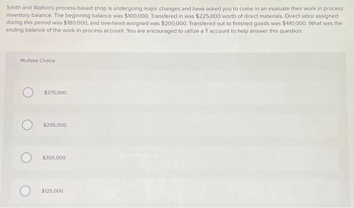  Smith and Walton's process-based shop is undergoing major changes and have