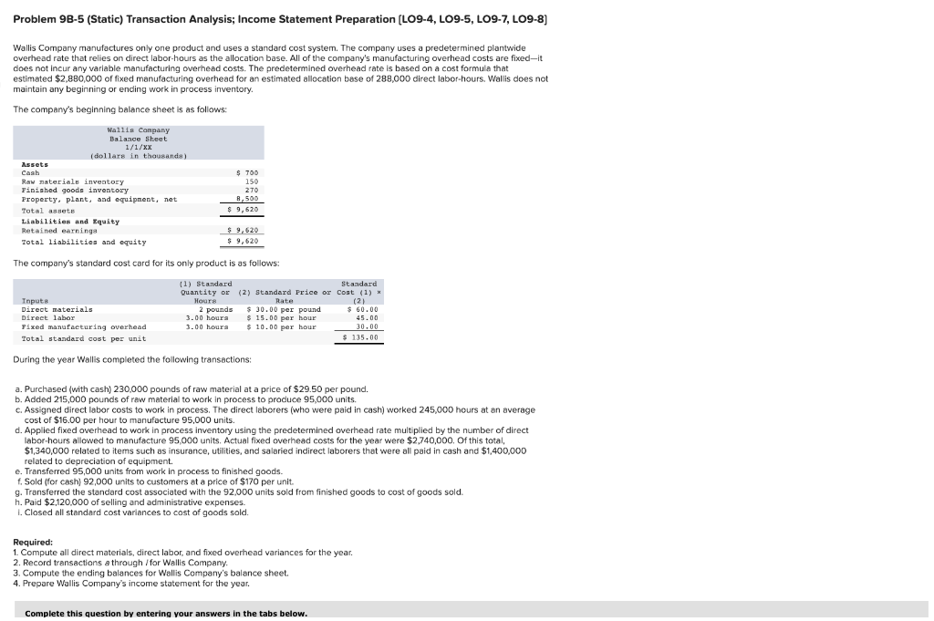  Problem 98-5 (Static) Transaction Analysis; Income Statement Preparation [LO9-4, LO9-5, LO9-7,