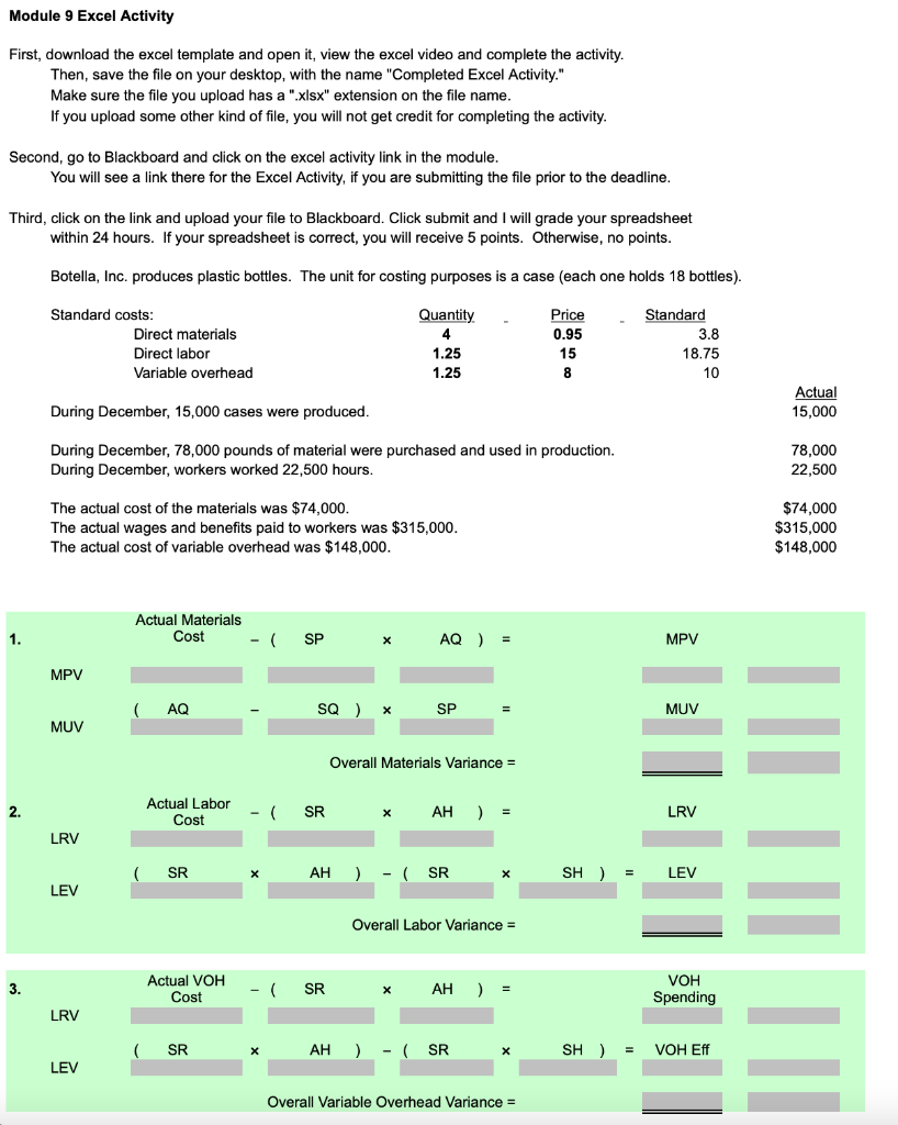Module 9 Excel Activity First, download the excel template and open