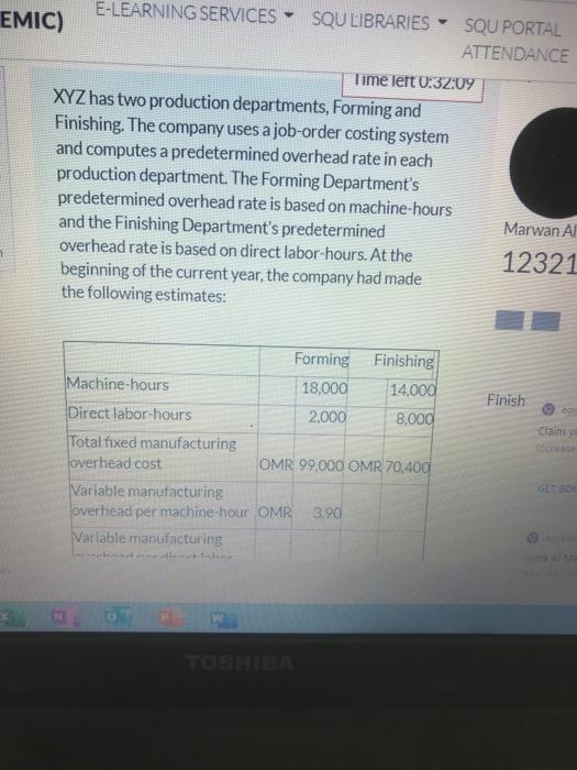  E-LEARNING SERVICES EMIC) SQU LIBRARIES SQU PORTAL ATTENDANCE Time left 0:32:09