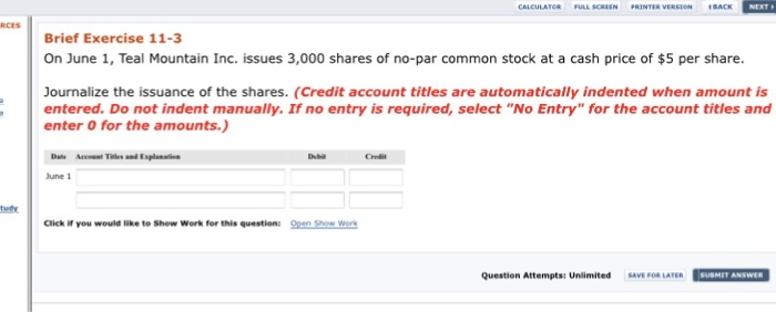  CALCULATOR FULL SCREEN PRINTER VERSIN IBACK Brief Exercise 11-3 On June