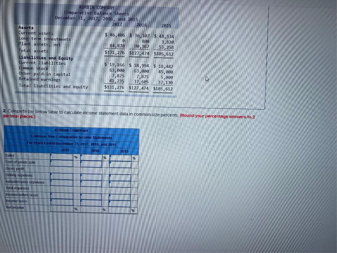 the questions displayed below.] Selected comparative financial statements of Korbin Company follow