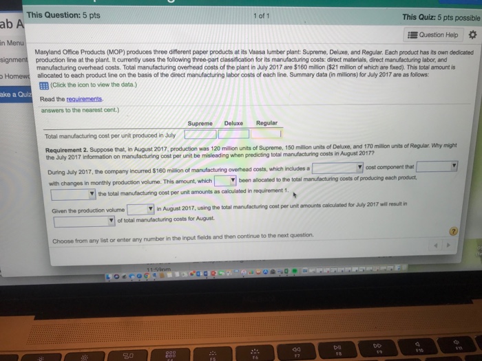 Question: 5 pts 1 of 1 This Quiz: 5 pts possible Question