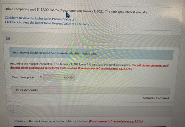  need help completing the table in part b Oriole Company issued