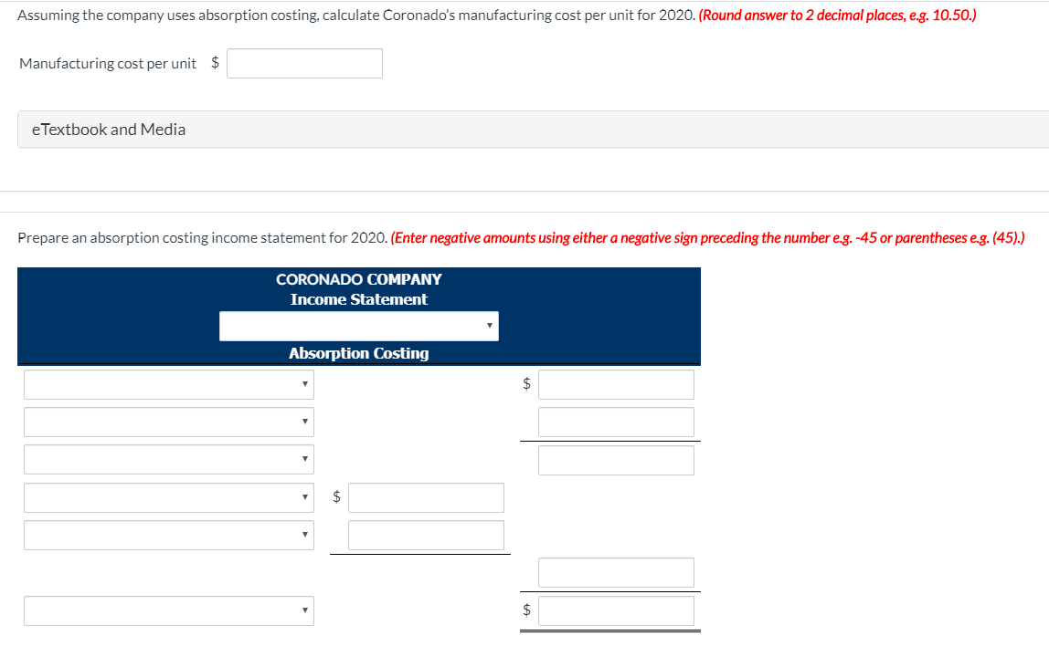 operations, 2020, the company incurred the following costs. Variable Costs per Unit