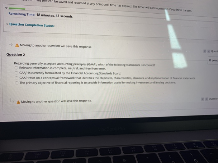  test can be saved and resumed at any point until time
