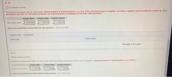 capital investment proposals. Each investment has a useful We of 5 years.