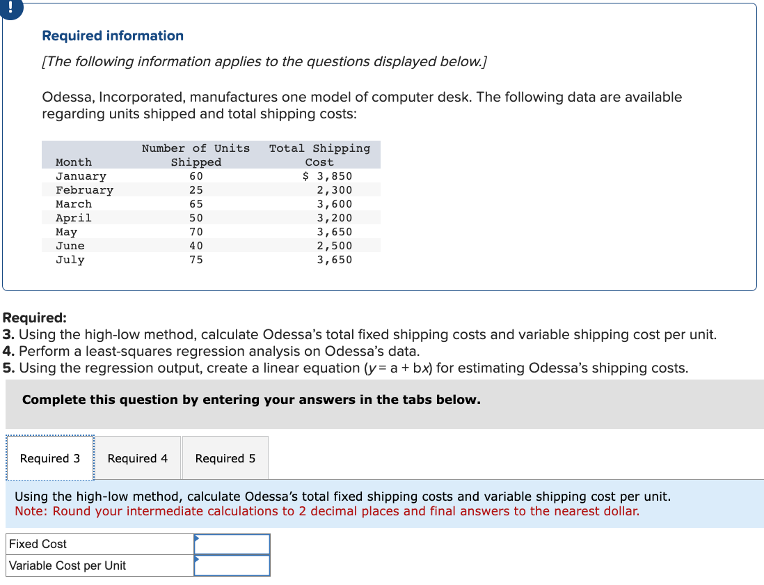  Perform a least-squares regression analysis on Odessa's data. Note: Use Microsoft