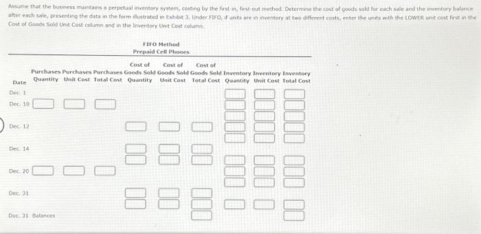 prepaid cell phones for December are as follows: Inventory Dec. 1120 urits