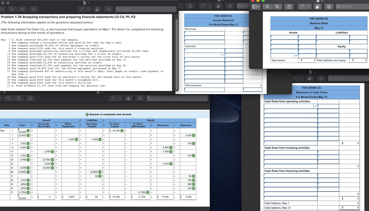 - 4 Q Search a Search Problem 1-7A Analyzing transactions and