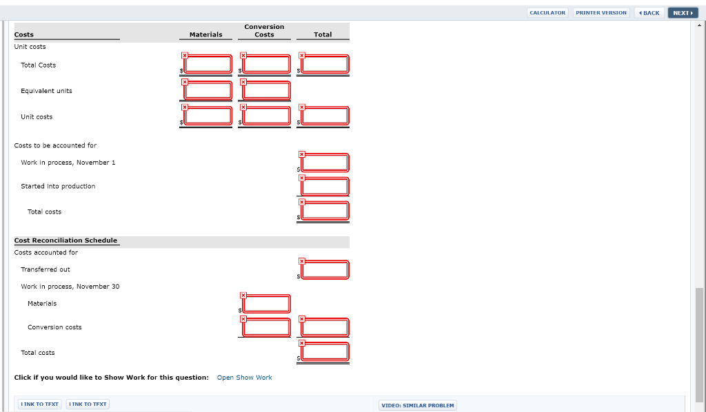 follows. Work in process, November 1 Materials $79,200 48,100 Conversion costs Materials