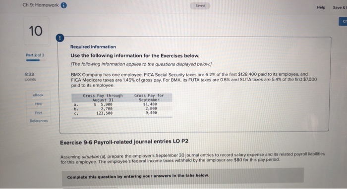  Ch 9: Homework Saved Help Save & 10 Part 2 of