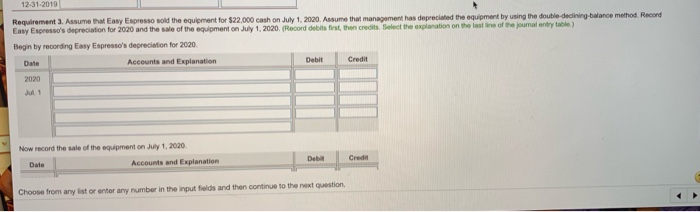 1. Determine the depreciation expense for 2018 and 2019 using the folowing