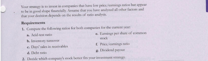 decide between two stock investments Assume that you are purchasing an investment