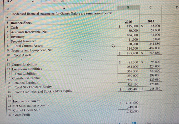 PLEASE SHOW THE FORMULA FOR EXCEL B35 B D $ 2016 185,000