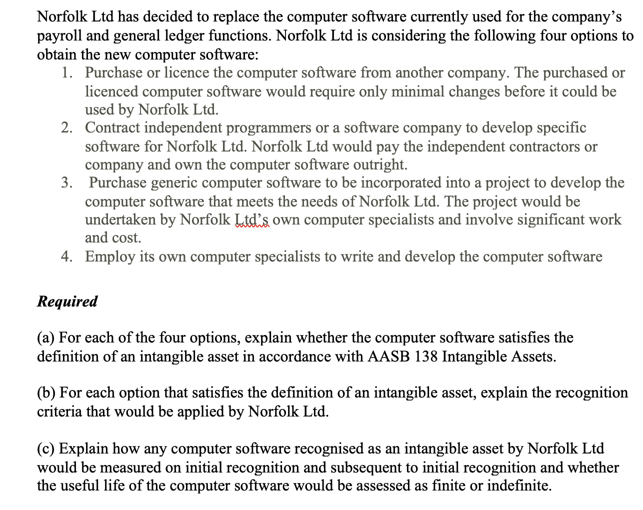 Norfolk Ltd has decided to replace the computer software currently used