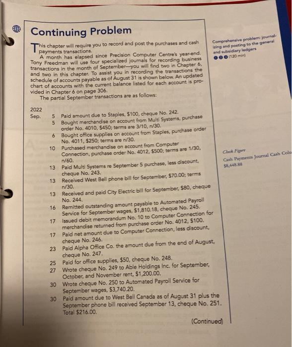 Comprehensive problem: journal zing and posting to the general and subsidiary