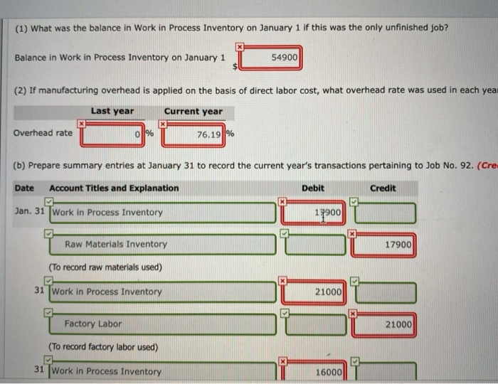 order cost sheet for Ryan Company is shown below. Job No. 92