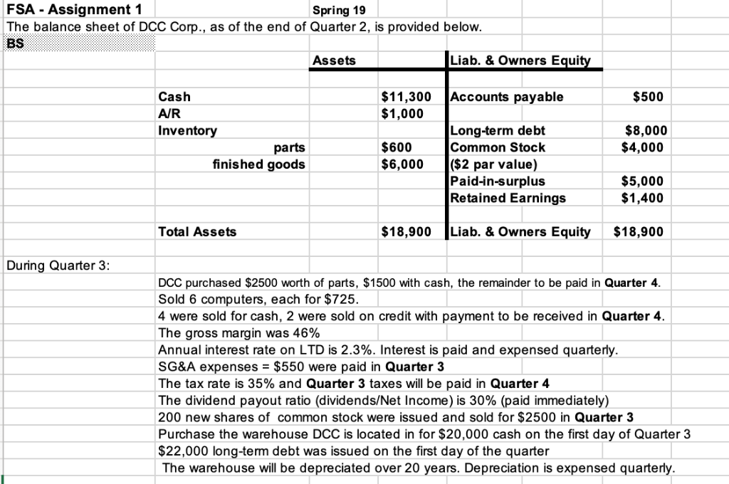  Please create a SCF for quarter 3 - please show excel